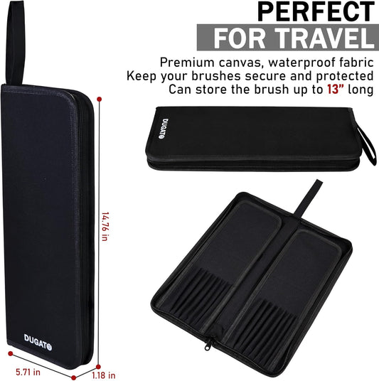 Estuche largo para pinceles de lienzo con cremallera de 5.7 x 14.8 pulgadas, estuche de arte premium para pinceles de mango largo de hasta 13 pulgadas de longitud, 15 ranuras de almacenamiento