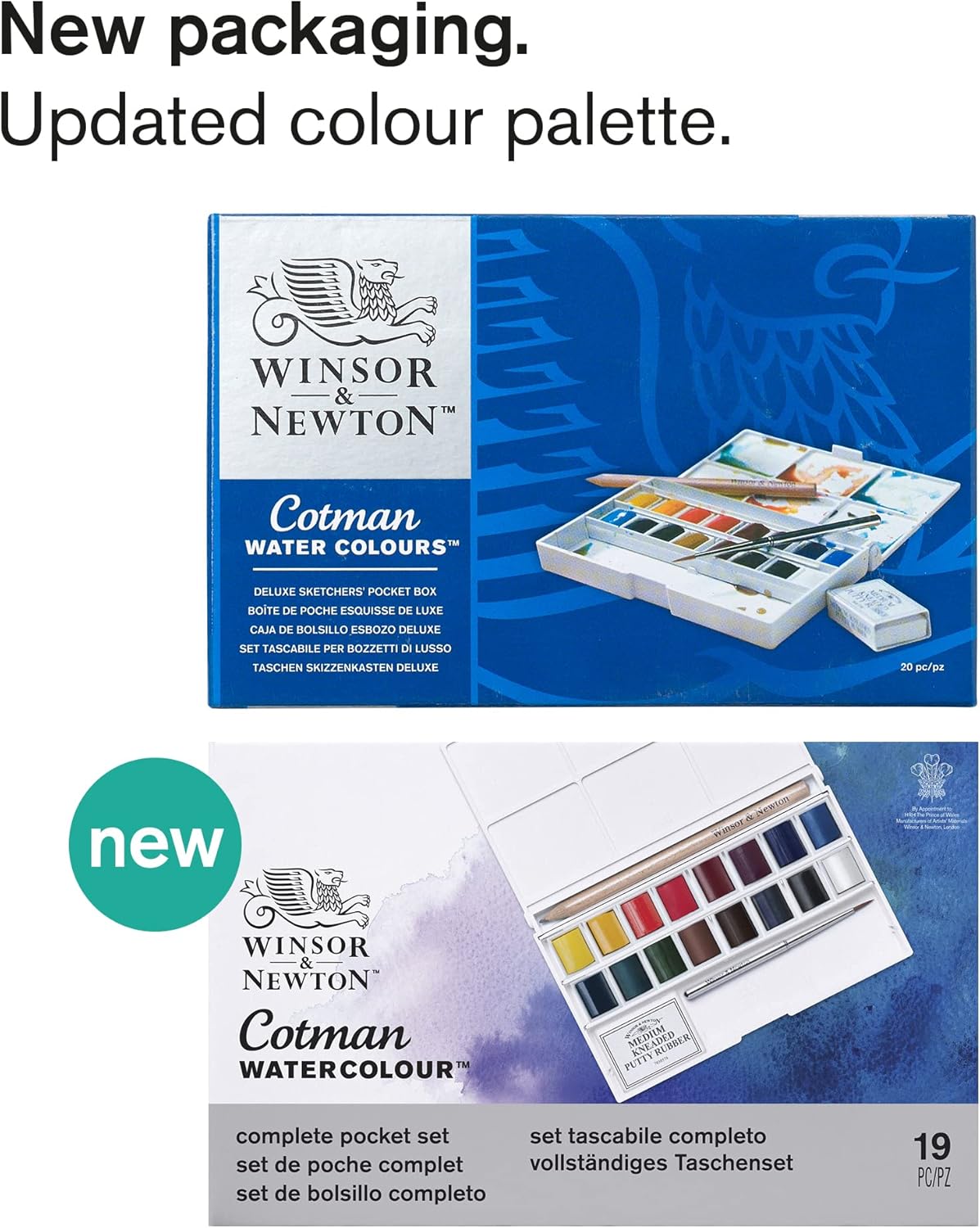 Winsor & Newton - Cotman - Deluxe Sketchers Pocket Box - 18 medias pastillas de acuarela Windsor & Newton