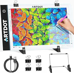Almohadilla de luz LED A4 para kits de pintura de diamantes para adultos, tablero de luz de arte con diamantes alimentado por USB con brillo ajustable y accesorios