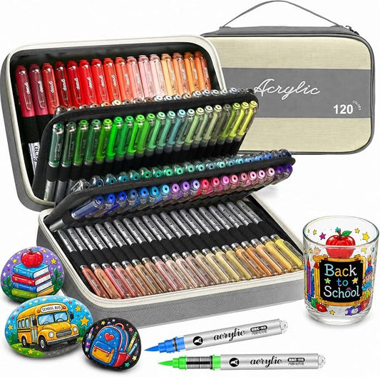 RESERVA - Juego de marcadores de pintura acrílica de 120 colores – Bolígrafos y marcadores de pintura acrílica con punta de pincel suave para artistas, manualidades, lienzo, madera, vidrio, rocas, tela y más proyectos creativos (gris)