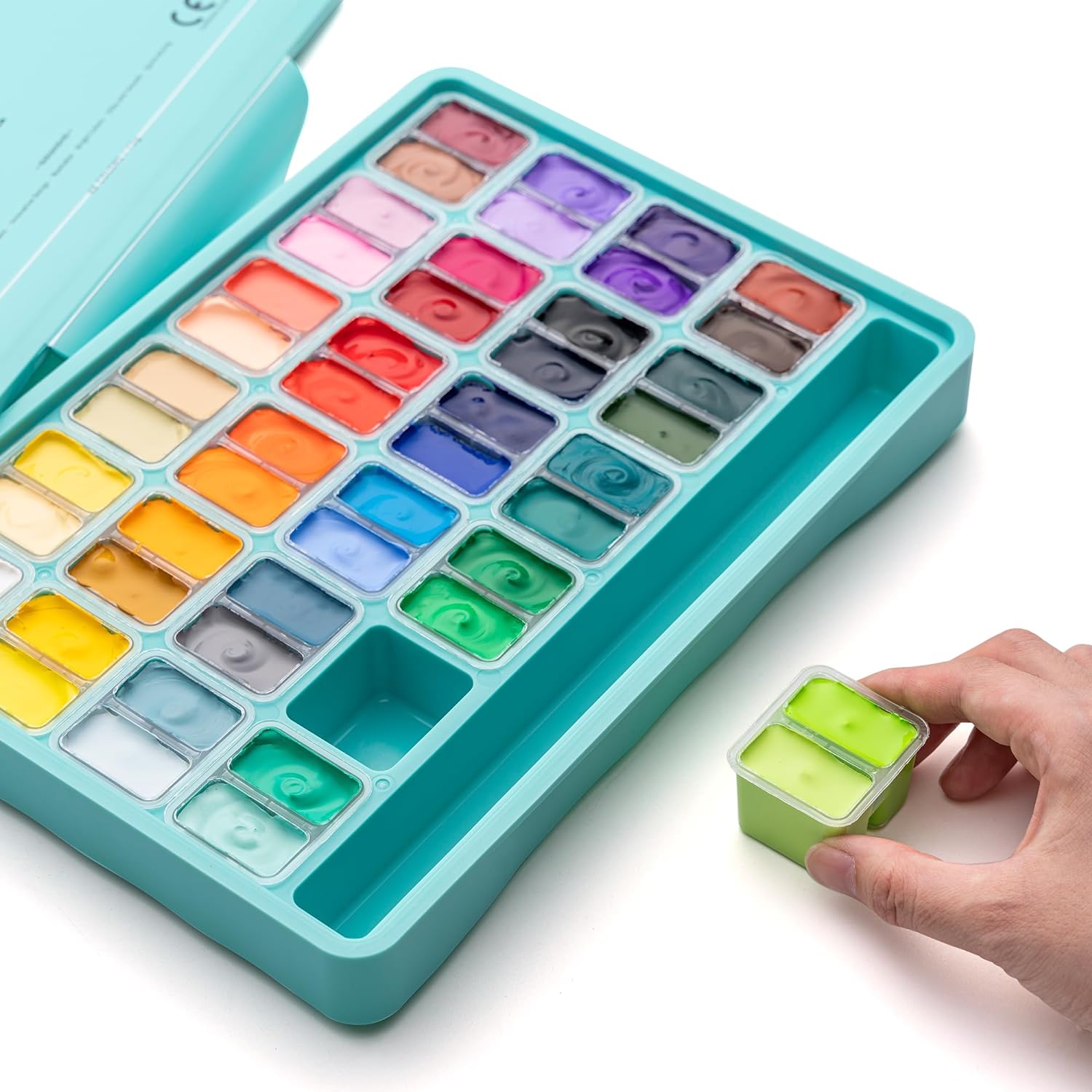 HIMI Juego de pintura Twin Cup Jelly Gouache, 48 colores de 0.42 oz, diseño de taza de gelatina, pintura no tóxica para lienzo y papel, suministros de arte para profesionales (caja verde) KEEPLIVINGFASTER