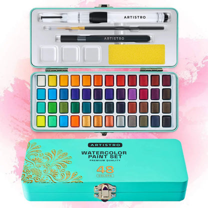 Set de acuarelas ARTISTRO, 48 colores vibrantes en caja portátil,