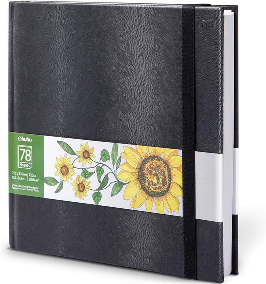 Ohuhu Cuaderno de bocetos de papel marcador: 8.3 x 8.3 pulgadas, papel de dibujo cuadrado de arte para dibujar, 78 hojas/156 páginas, 120 libras/200 GSM, libros de bocetos de tapa dura para marcadores