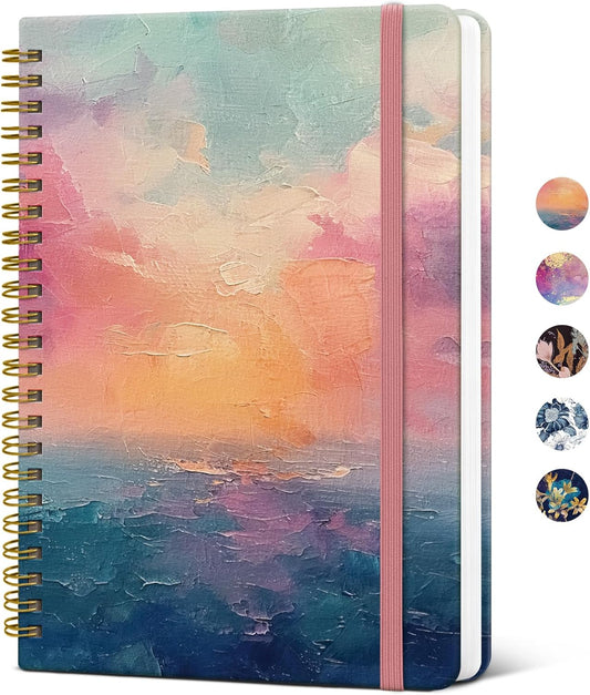 Cuaderno rayado en espiral, diario A5 con rayas universitarias para escribir, cuadernos de tapa dura para el trabajo, toma de notas y suministros escolares de oficina, 140 páginas,