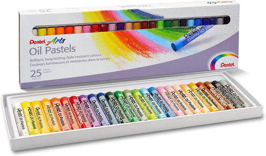 Pentel Pasteles al óleo artísticos, colores surtidos, 1 paquete de 25 barras
