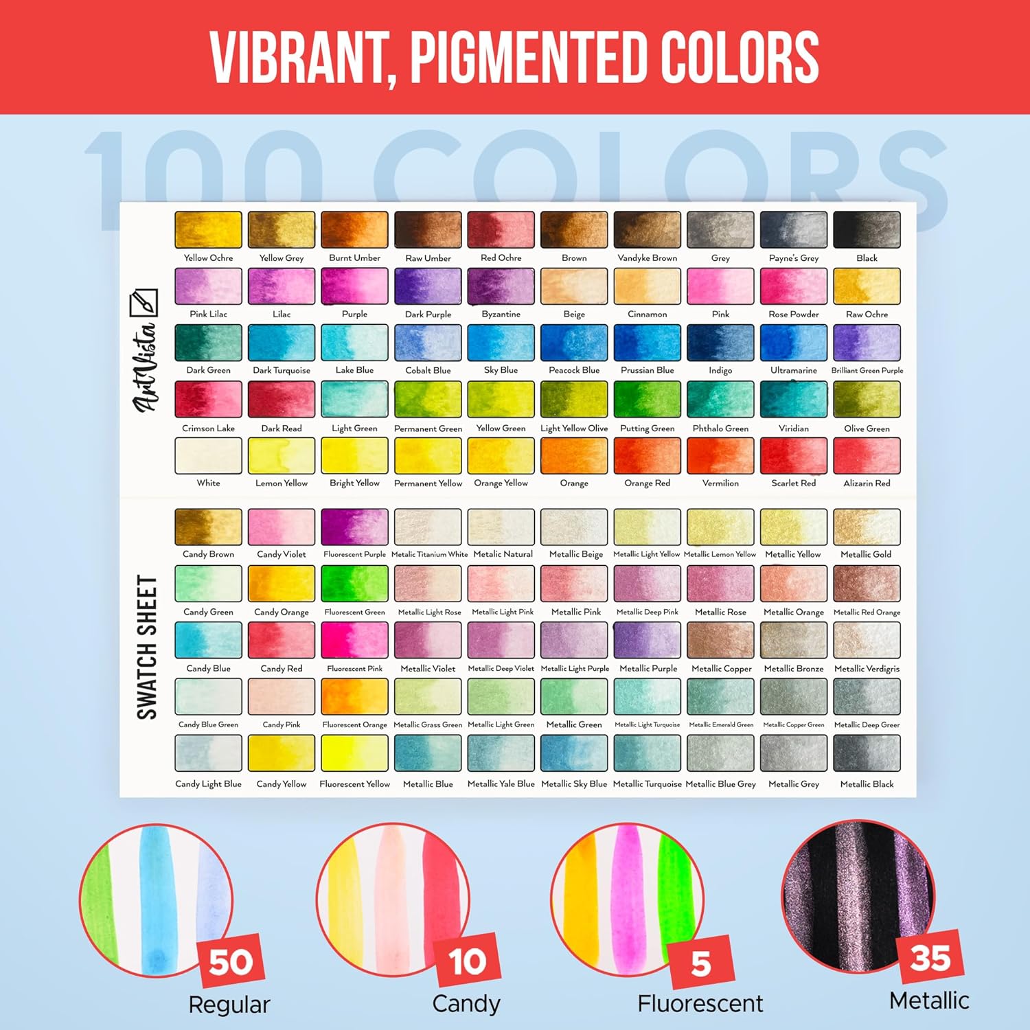 Juego de pintura de acuarela con 100 colores brillantes: para adultos principiantes y profesionales con metálico, paleta de arte de acuarela de tamaño de viaje KEEPLIVINGFASTER