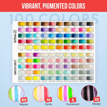Juego de pintura de acuarela con 100 colores brillantes: para adultos principiantes y profesionales con metálico, paleta de arte de acuarela de tamaño de viaje KEEPLIVINGFASTER