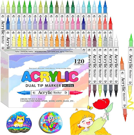 RESERVA - Marcadores de pintura acrílica paquete de 60 marcadores = 120 colores, de tinta automática, marcadores acrílicos y bolígrafos de pintura para madera, lienzo, vidrio de rocas y más,