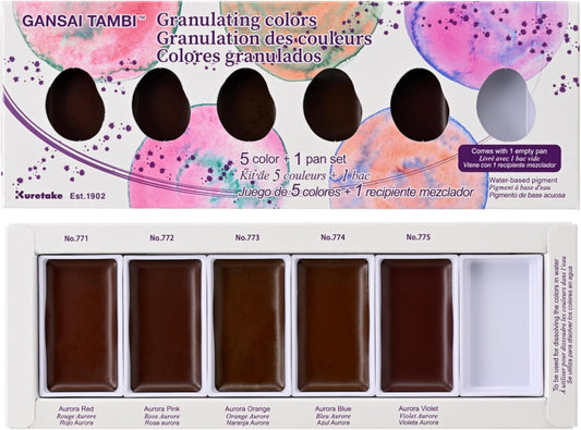 Kuretake GANSAI TAMBI GRANULATING COLOR Juego de 5 colores, juego de pintura de acuarela, calidad profesional para artistas y artesanos, certificado AP, para adultos, fabricado en Japón
