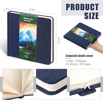 Cuaderno de bocetos de acuarela de 5.5 x 5.5 pulgadas, cuaderno cuadrado de acuarela, prensa en frío, 140 libras, papel de algodón de 10.58 oz/m², 48 páginas, cuadernos, blocs de papel