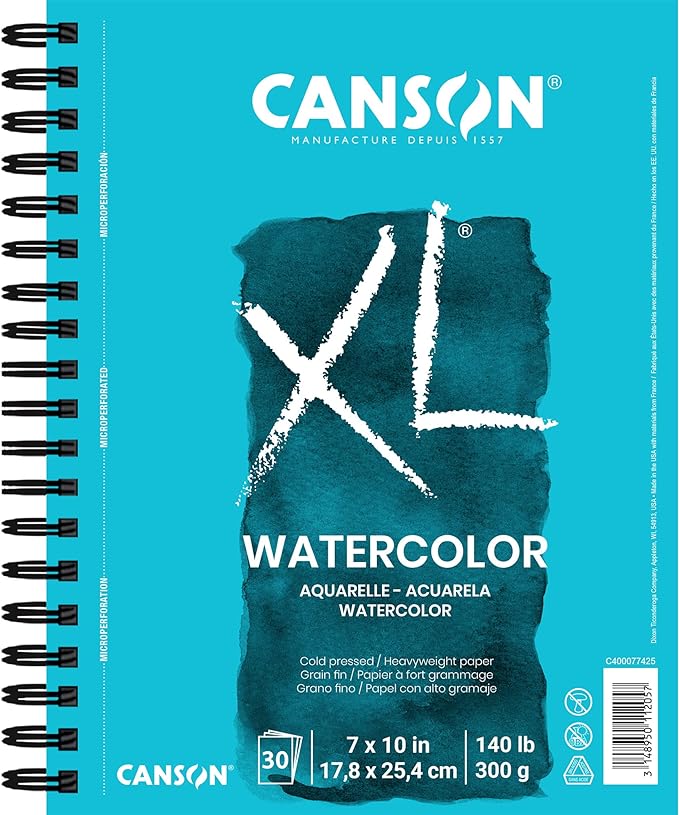 Canson Papel de acuarela serie XL, bloc de alambre, 7 x 10 pulgadas, 30 hojas (140 libras/10.58 oz) KEEPLIVINGFASTER