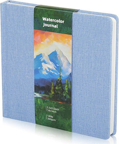 Cuaderno de bocetos de acuarela de 5.5 x 5.5 pulgadas, cuaderno cuadrado de acuarela, prensa en frío, 140 libras, papel de algodón de 10.58 oz/m², 48 páginas, cuadernos, blocs de papel (CELESTE)