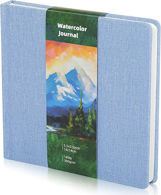 Cuaderno de bocetos de acuarela de 5.5 x 5.5 pulgadas, cuaderno cuadrado de acuarela, prensa en frío, 140 libras, papel de algodón de 10.58 oz/m², 48 páginas, cuadernos, blocs de papel (CELESTE)