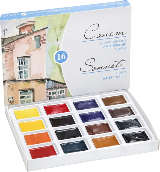 Sonnet Juego de acuarelas para artistas, 16 x 0.1 fl oz, sartenes completas en caja de cartón por Nevskaya Palitra