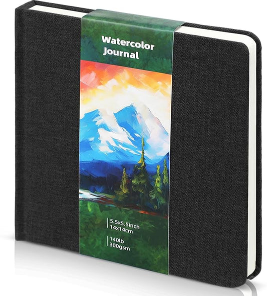 Cuaderno de bocetos de acuarela de 5.5 x 5.5 pulgadas, cuaderno cuadrado de acuarela, prensa en frío, 140 libras, papel de algodón de 10.58 oz/m², 48 páginas, cuadernos, blocs de papel