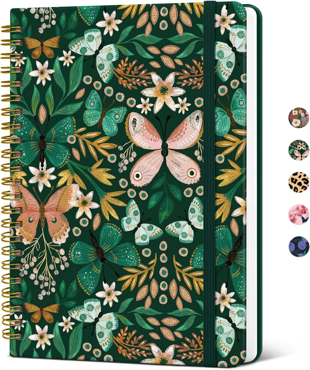 Cuaderno rayado en espiral para mujer, lindo cuaderno A5 de tapa dura con rayas universitarias para trabajo y toma de notas, diario estético bonito para escribir, 140 páginas, mariposa