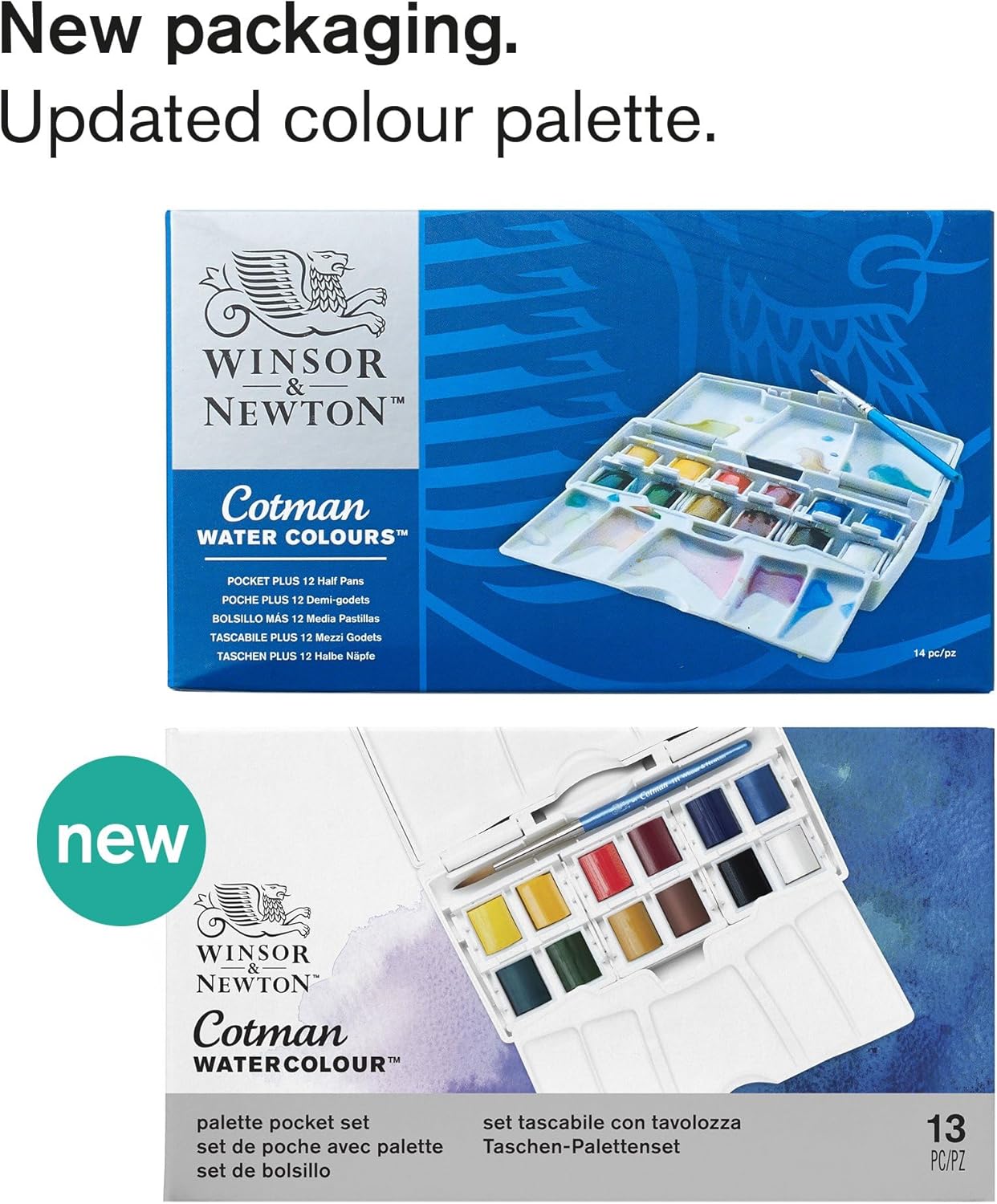 Winsor & Newton 390373 - Cotman Pocket Plus - Juego de 12 medias pastillas de acuarela Winsor & Newton