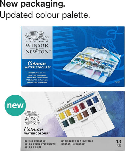 Winsor & Newton 390373 - Cotman Pocket Plus - Juego de 12 medias pastillas de acuarela Winsor & Newton