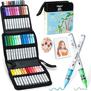 Ohuhu Marcadores de pintura acrílica Punta de pincel: 48 colores Control automático de tinta Marcadores acrílicos Cobertura equilibrada Bolígrafos de pintura Impermeable a la luz para pintura de rocas