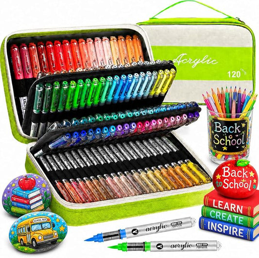 RESERVA - Marcadores de pintura acrílica con punta de pincel suave de 120 colores, para lienzo de vidrio de madera de roca