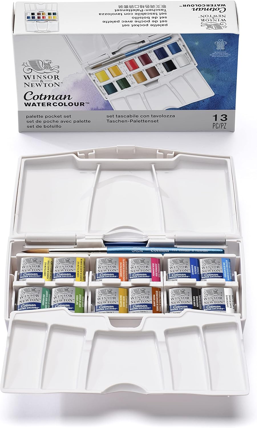 Winsor & Newton 390373 - Cotman Pocket Plus - Juego de 12 medias pastillas de acuarela Winsor & Newton