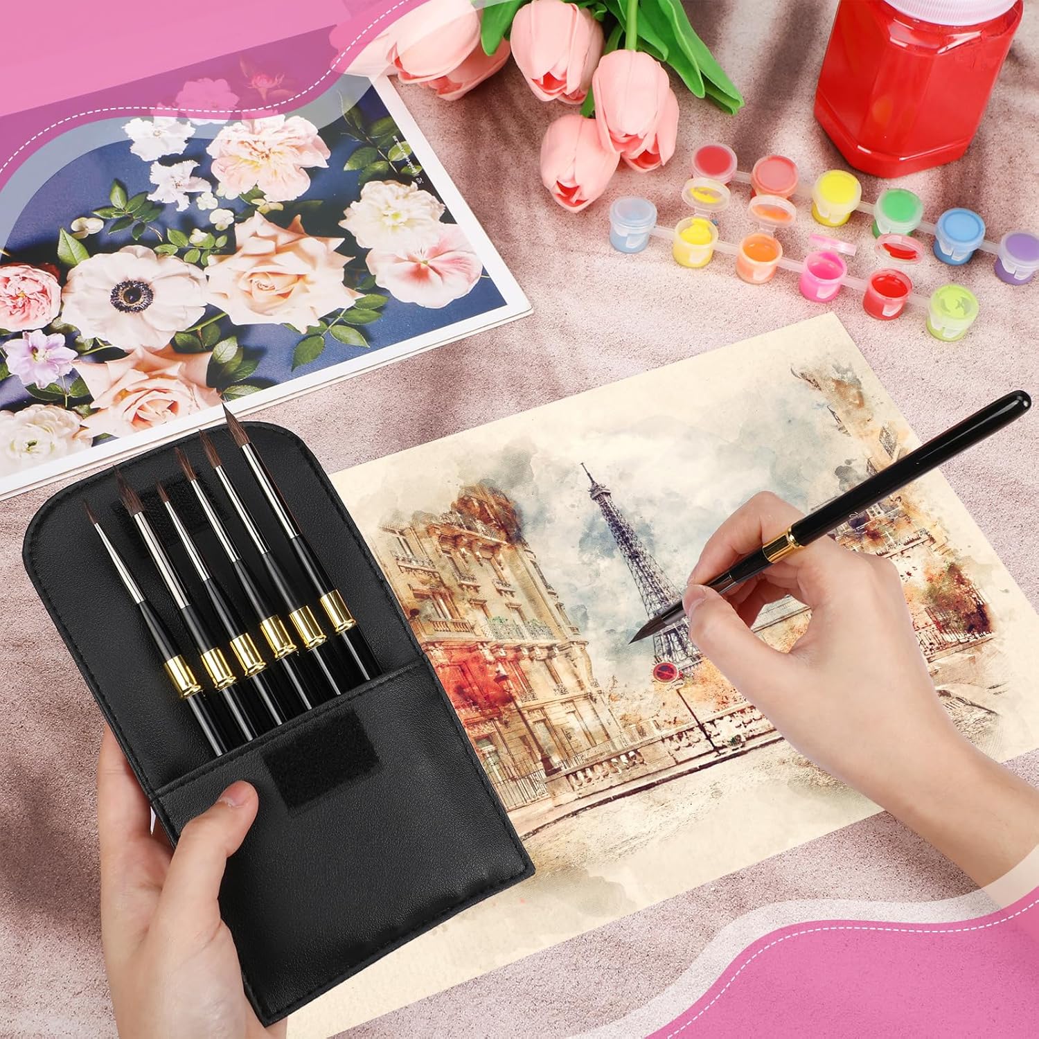 7 pinceles de acuarela de viaje, pinceles de pintura profesional para artistas de viajes, juego de acuarela de viaje portátil desmontable para acuarela, acrílico, tinta, pintura gouache KEEPLIVINGFASTER