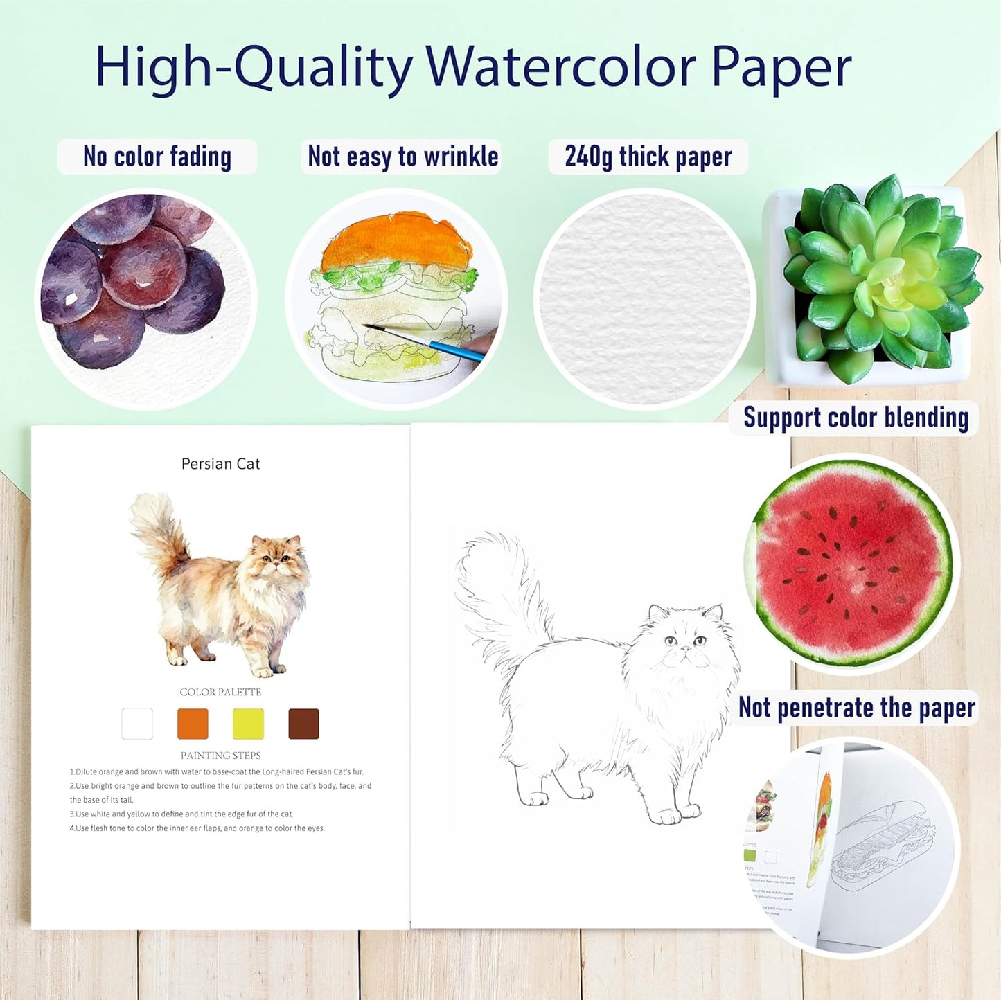 1 cuaderno de acuarela, tamaño:  5.9" x 7.87" -  12 patrones de diseños originales para colorear para adultos aptos para principiantes Tema: Arboles