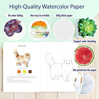 1 cuaderno de acuarela, tamaño:  5.9" x 7.87" -  12 patrones de diseños originales para colorear para adultos aptos para principiantes Tema: Arboles