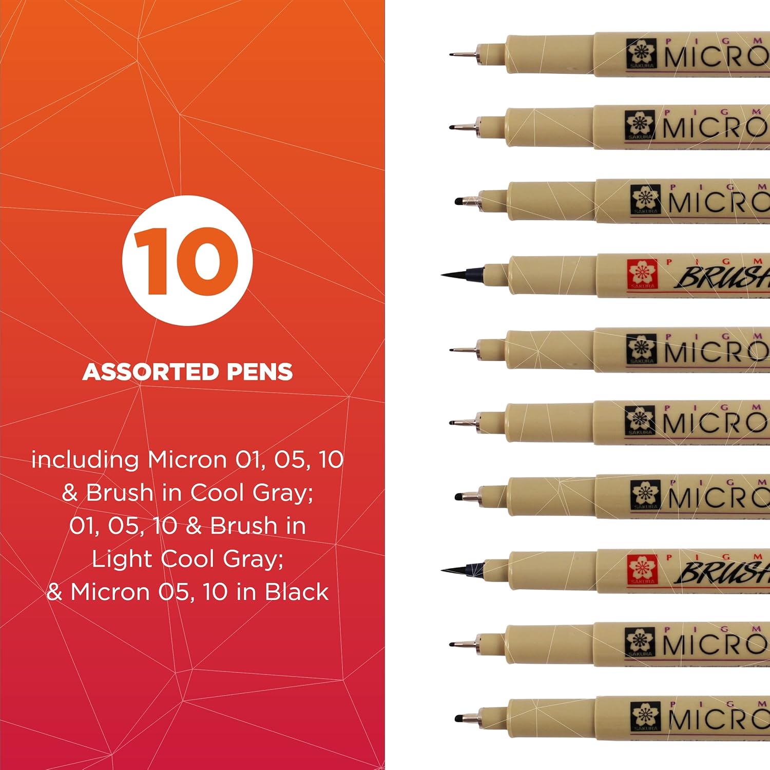 SAKURA Pigma Micron Fineliner - Bolígrafos de archivo gris y negro, tamaños de punta Assnot , paquete de 10 unidades KEEPLIVINGFASTER