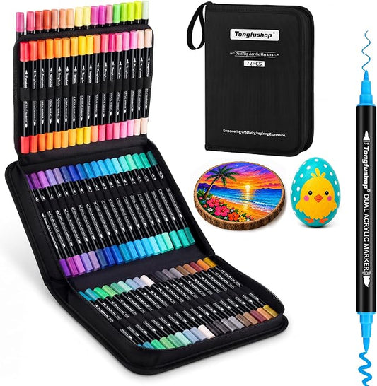 72 colores marcadores de pintura acrílica, marcadores de pintura de doble punta fina y pincel, sin sangrado para manualidades DIY, pintura en roca, lienzo, madera, vidrio, cerámica,