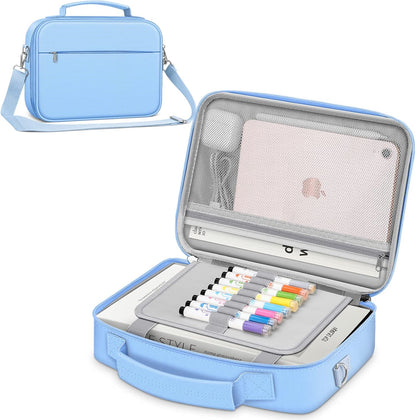 Funda grande con correa para el hombro, estuche para libros, con ranuras para bolígrafos y bolsillo con cremallera -  color azul pastel