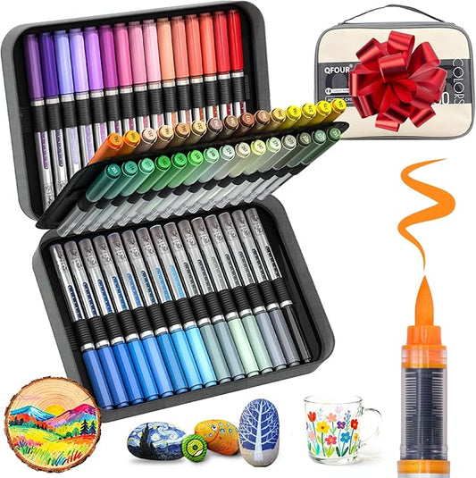 RESERVA - Marcadores de pintura acrílica, marcadores acrílicos de punta de pincel de 60 colores, bolígrafos de pintura acrílica impermeables con control automático de tinta, para madera, vidrio, cerámica, metal, bricolaje, arte y manualidades