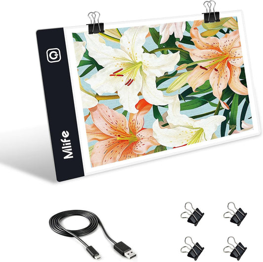Tablero de luz A5 Caja de luz para trazar, mesa de luz LED para pintura de arte de diamante, almohadilla de luz ultrafina alimentada por USB para bocetos