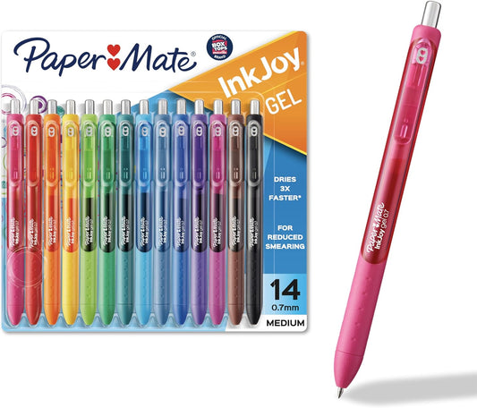 Paper Mate Bolígrafos de gel coloridos - Bolígrafos de gel InkJoy de punta media (0.7 mm). Perfectos para escritura y bocetos de colores vibrantes con Paper Mate InkJoy, 14 unidades