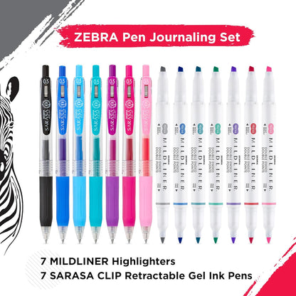 Zebra Pen Juego de diario, incluye 7 resaltadores Mildliner y 7 bolígrafos de tinta de gel retráctiles con clip Sarasa, colores surtidos, paquete de 14 unidades KEEPLIVINGFASTER