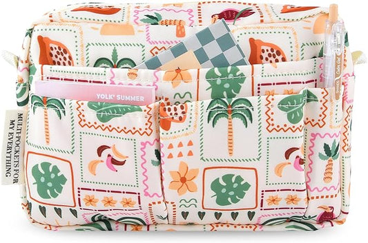 Organizador multifuncional de cartera, bolsa de viaje impermeable con cremallera, estuche de almacenamiento de suministros para diarios pequeños para cuadernos, maquillaje, suministros de
