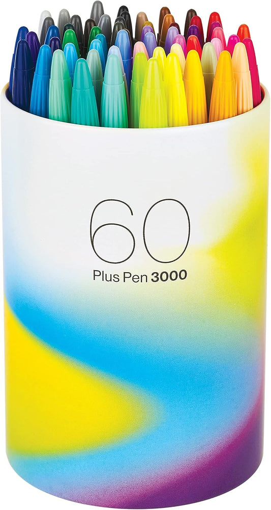 MONAMI Plus Pen 3000 bolígrafos de punta de fieltro, punta fina (0.016 in), para colorear, dibujar/diario, colores surtidos, paquete de 60