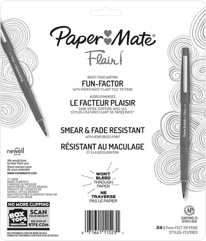 Paper Mate - Bolígrafos de punta de fieltro, punta media (0.7 mm) 24-paquete