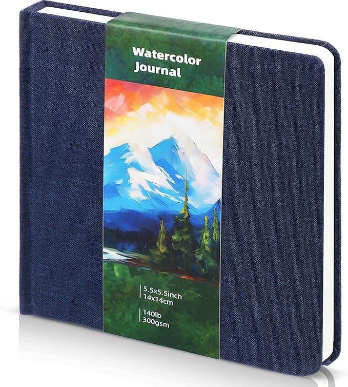 Cuaderno de bocetos de acuarela de 5.5 x 5.5 pulgadas, cuaderno cuadrado de acuarela, prensa en frío, 140 libras, papel de algodón de 10.58 oz/m², 48 páginas, cuadernos, blocs de papel