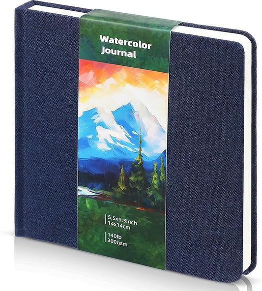 Cuaderno de bocetos de acuarela de 5.5 x 5.5 pulgadas, cuaderno cuadrado de acuarela, prensa en frío, 140 libras, papel de algodón de 10.58 oz/m², 48 páginas, cuadernos, blocs de papel