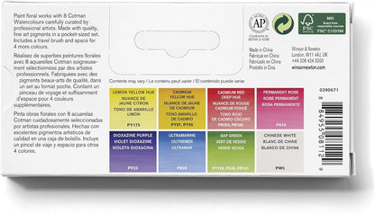 Winsor & Newton - Cotman - Juego de acuarelas, 8 medias pastillas florales Winsor & Newton