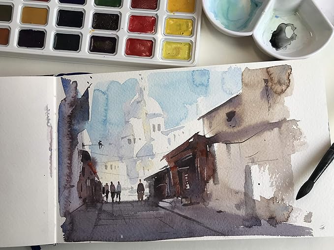 Diario de acuarela, 3.5 x 5.5 pulgadas, 140 libras, 300 GSM, papel de algodón, prensa en frío, 24 hojas, 48 páginas, cuadernos de bocetos de papel de acuarela para uso como cuaderno de viaje