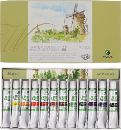 Marie's Juego de 12 pinturas de acuarela extrafinas para artistas, alto pigmento y concentración, 0.4 onzas líquidas, para artistas, estudiantes, profesores, profesionales y más