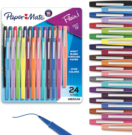 Paper Mate - Bolígrafos de punta de fieltro, punta media (0.7 mm) 24-paquete