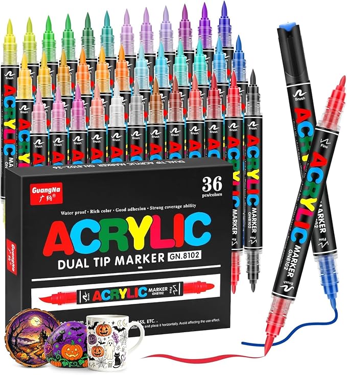 RESERVA - Marcadores de pintura acrílica, punta de pincel, juego de marcadores acrílicos para madera, roca, vidrio, lienzo, piedra, tela, vidrio, metal, cerámica, lienzo, suministros de arte para manualidades