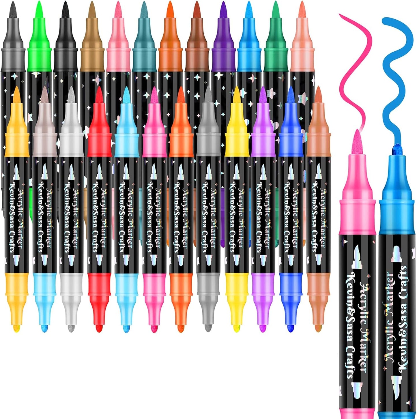 Juego de rotuladores de pintura acrílica de doble punta de 24 colores, puntas acrílicas multifuncionales con cuerpo de bolígrafo láser, bolígrafos de pintura acrílica profesionales para madera