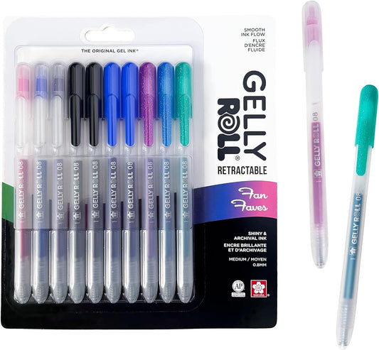 SAKURA Gelly Roll - Bolígrafos de gel retráctiles de colores, juego de colores brillantes, bolígrafo de tinta de punta media para diario, arte o dibujo, bolígrafos de gel de colores con purpurina. KEEPLIVINGFASTER