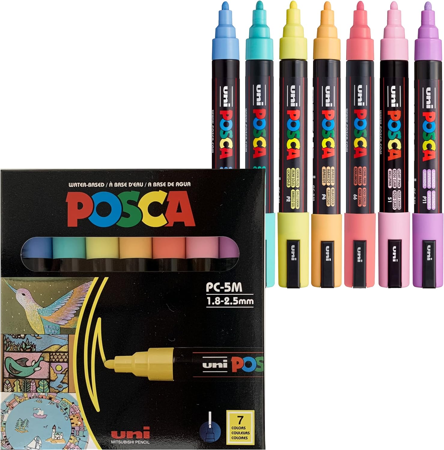 Uni Posca - Rotulador de punta media, 7 colores pastel KEEPLIVINGFASTER