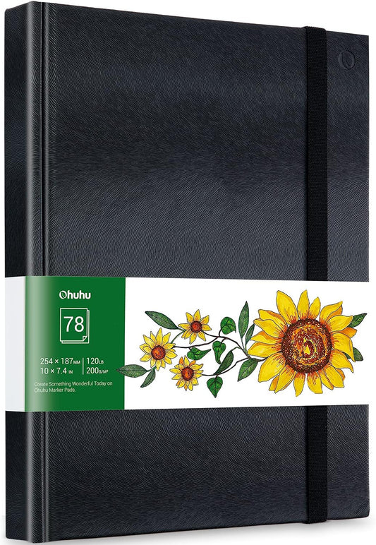 Ohuhu Cuadernos de dibujo artísticos, 7.4 x 10 pulgadas, tamaño de papel grande, 120 libras, papeles de dibujo de 200 GSM, 78 hojas/156 páginas, libro de bocetos de tapa dura para marcadores