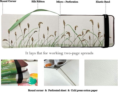 Diario de acuarela, 3.5 x 5.5 pulgadas, 140 libras, 300 GSM, papel de algodón, prensa en frío, 24 hojas, 48 páginas, cuadernos de bocetos de papel de acuarela para uso como cuaderno de viaje